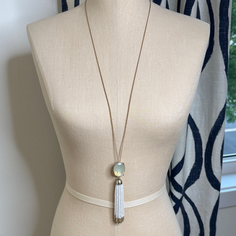 LOFT White & Gold-tone Tassel Necklace